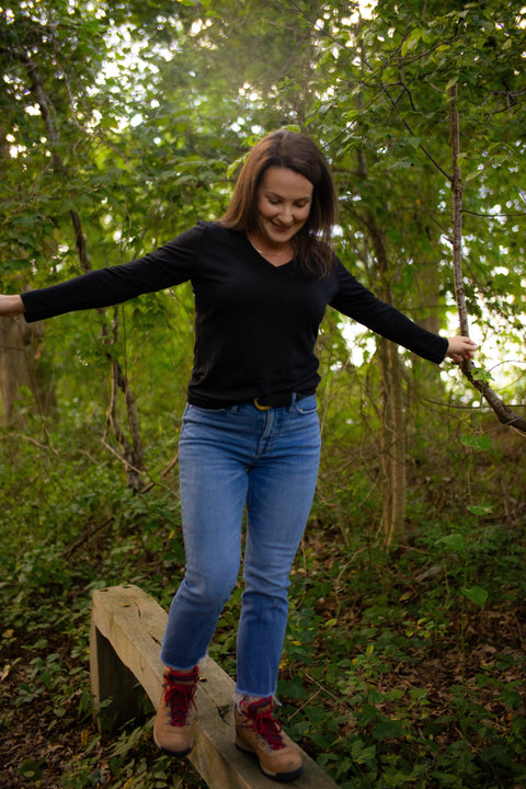 Women's Organic Merino Wool V-Neck Long Sleeve Shirt – Soft Breathable Layer | Manufactured in USA Ramblers Way  Womens Tops