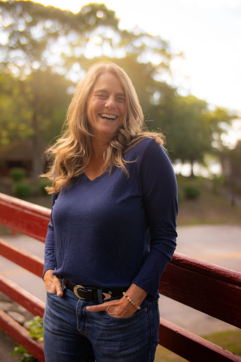 Women's Organic Merino Wool V-Neck Long Sleeve Shirt – Soft Breathable Layer | Manufactured in USA Ramblers Way  Womens Tops