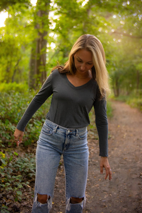 Women's Organic Merino Wool V-Neck Long Sleeve Shirt – Soft Breathable Layer | Manufactured in USA Ramblers Way  Womens Tops