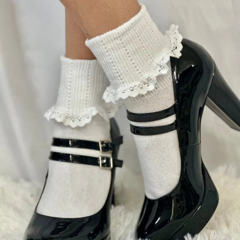 Women’s White Lace Trim Ankle Socks – Breathable Cotton Comfort | Made in USA Catherine Cole  socks