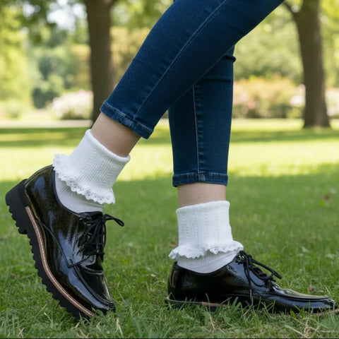Women’s White Lace Trim Ankle Socks – Breathable Cotton Comfort | Made in USA Catherine Cole  socks