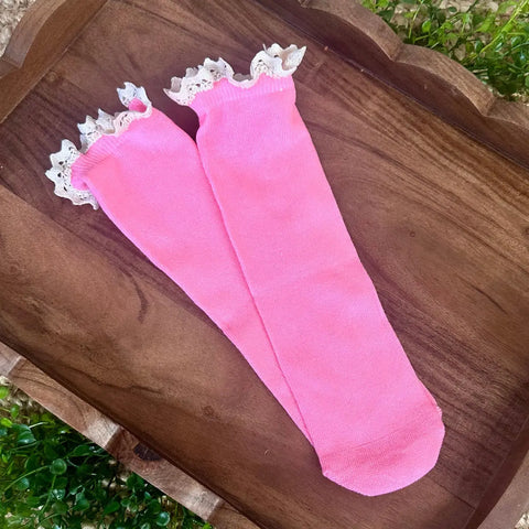 Women’s White Lace Trim Tube Ankle Socks – Soft Cotton Blend Stretch Fit | Made in USA North Carolina Catherine Cole  socks