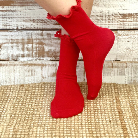 Women’s White Lace Trim Tube Ankle Socks – Soft Cotton Blend Stretch Fit | Made in USA North Carolina Catherine Cole  socks