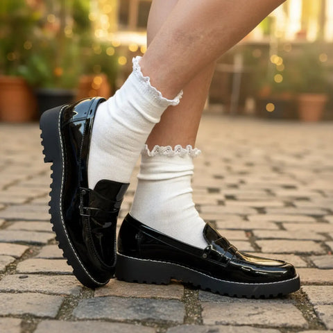 Women’s White Lace Trim Tube Ankle Socks – Soft Cotton Blend Stretch Fit | Made in USA North Carolina Catherine Cole  socks