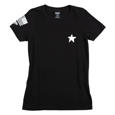 Women's Patriotic Cotton T-Shirt – Black Star Graphic – Made in USA Proudly USA  T-shirt