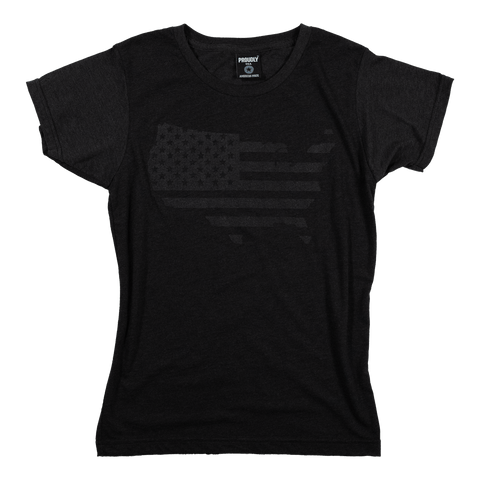 Women's TriBlend Graphic Tee – Black Heather – USA Flag Map Design | Made in USA Proudly USA  T-shirt