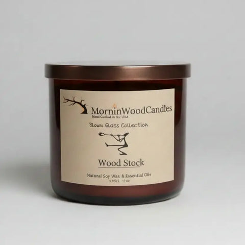 Wood Stock Scented 3-Wick Soy Wax Candle – 17 oz Blown Glass Jar | Handcrafted in USA MorninWood Candles  3 Wick Candle