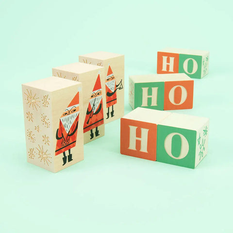 Wooden Christmas Blocks Set – 3.5 Inch Musician Santa & Ho Ho Ho Alphabet Toys | Made in USA Uncle Goose  Sentiments