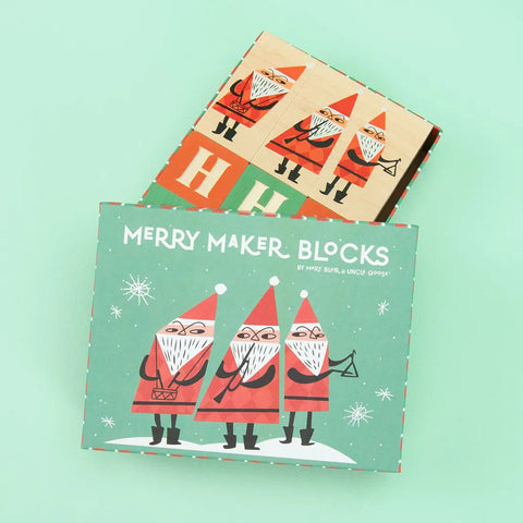 Wooden Christmas Blocks Set – 3.5 Inch Musician Santa & Ho Ho Ho Alphabet Toys | Made in USA Uncle Goose  Sentiments