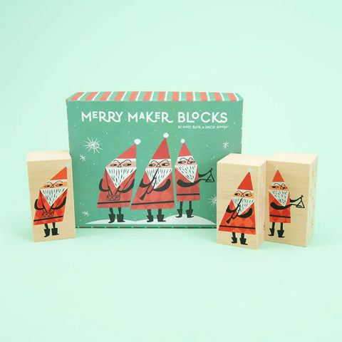 Wooden Christmas Blocks Set – 3.5 Inch Musician Santa & Ho Ho Ho Alphabet Toys | Made in USA Uncle Goose  Sentiments
