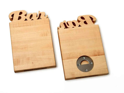 The Wooden Cutting Board – Bar Board by Words with Boards is a handcrafted USA bar board with “Bar” cutout, plus a built-in bottle opener—ideal for cocktails or as a mini cutting board for your home bar.