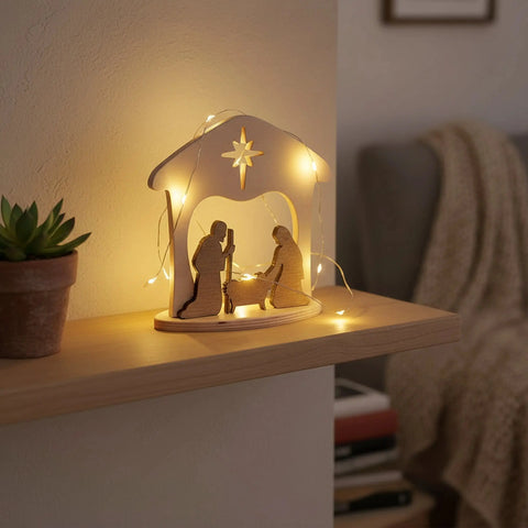 Wooden Nativity Scene 6 Inch – Amish Family Manger Decor | Made in USA Rustic Finish Amish Toy Box  Christmas