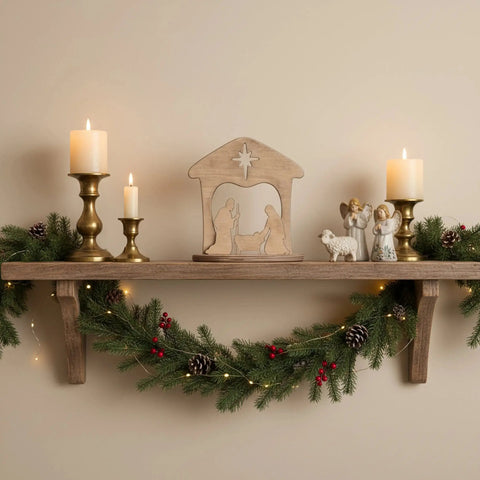 Wooden Nativity Scene 6 Inch – Amish Family Manger Decor | Made in USA Rustic Finish Amish Toy Box  Christmas