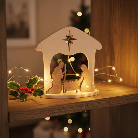 Wooden Nativity Scene 6 Inch – Amish Family Manger Decor | Made in USA Rustic Finish Amish Toy Box  Christmas