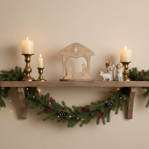 Wooden Nativity Scene 6 Inch – Amish Family Manger Decor | Made in USA Rustic Finish Amish Toy Box  Christmas