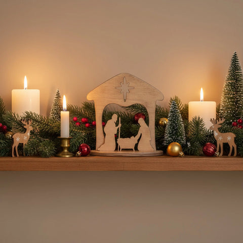 Wooden Nativity Scene 6 Inch – Amish Family Manger Decor | Made in USA Rustic Finish Amish Toy Box  Christmas