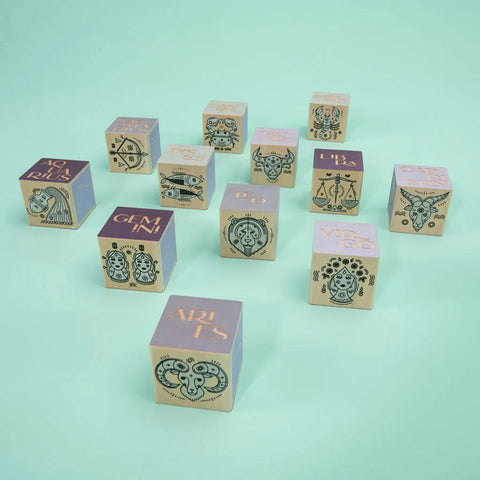 Wooden Zodiac Blocks Set for Kids - 12 Pieces, 1.75 Inch - Uncle Goose | Made in USA Uncle Goose  Eclectic