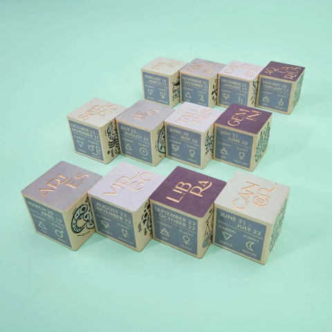 Wooden Zodiac Blocks Set for Kids - 12 Pieces, 1.75 Inch - Uncle Goose | Made in USA Uncle Goose  Eclectic
