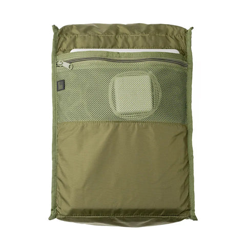 The MIS Backpack - Woodland Camo features a green rectangular Cordura Nylon design, mesh zippered front pocket, clear ID window, reinforced seams, and is proudly made in the USA.