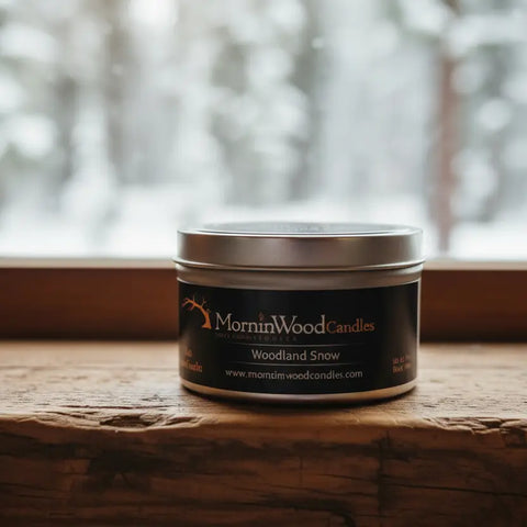 Woodland Snow Soy Candle Tin – 7oz Natural Home Fragrance – Winter Forest Scent | Handcrafted Made in USA MorninWood Candles  Candles