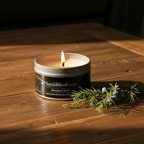 Woodland Snow Soy Candle Tin – 7oz Natural Home Fragrance – Winter Forest Scent | Handcrafted Made in USA MorninWood Candles  Candles