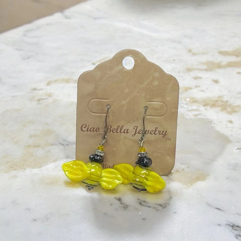 Yellow Glass Bumblebee Dangle Earrings – Handcrafted Whimsical Jewelry by Michelle Marie Boutique | Made in USA Michelle Marie Boutique  Earrings