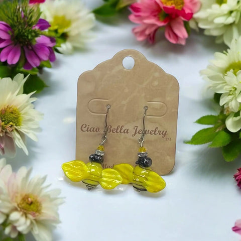 Yellow Glass Bumblebee Dangle Earrings | Whimsical & Playful Jewelry Michelle Marie Boutique  Earrings