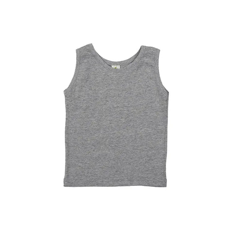 The Youth Jersey Tank by Spiritex | Sustainable Apparel, made from 100% organic cotton, is a plain gray sleeveless top shown flat on a white background—ideal for sensitive skin.