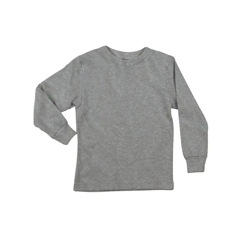 The Spiritex Youth Long Sleeve Jersey Crewneck Tee is an organic cotton top in plain gray, shown on a white background.
