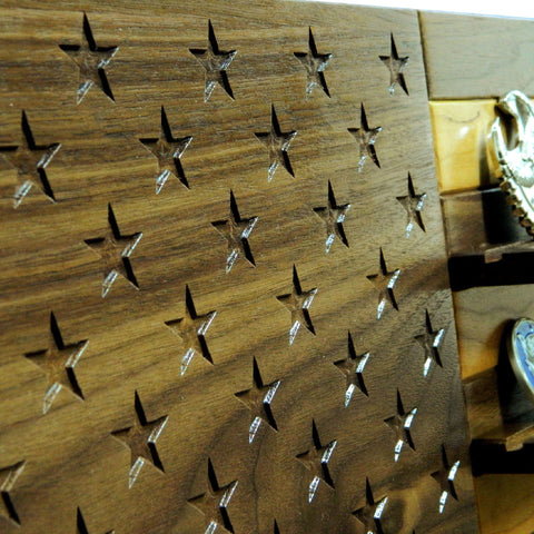 American Flag Challenge Coin Holder – Cherry & Walnut Wood Display | Made in USA Legacies of America Woodworking Company  Challenge Coin Display