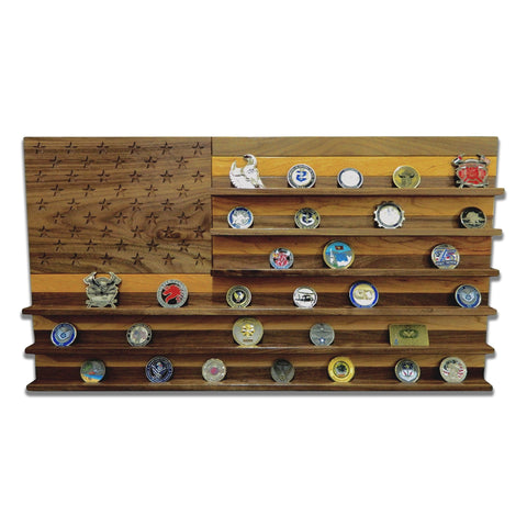 American Flag Challenge Coin Holder – Cherry & Walnut Wood Display | Made in USA Legacies of America Woodworking Company  Challenge Coin Display