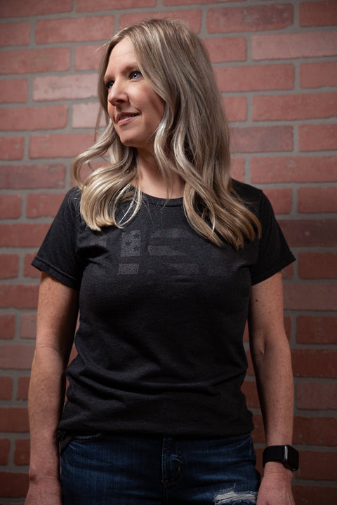 Women’s Tri-Blend Heather Black T-Shirt – USA Patriotic Graphic | Made in USA Proudly USA  T-shirt