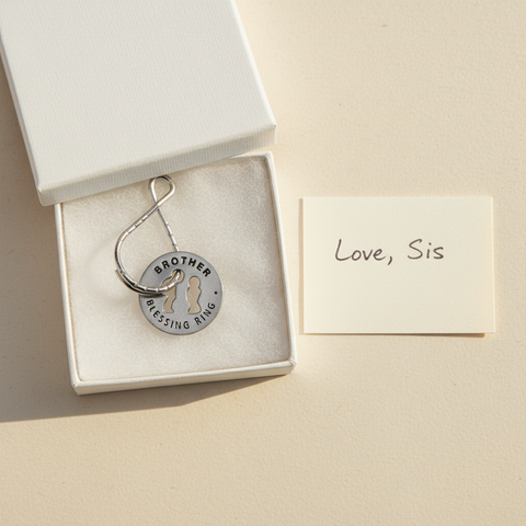 Handcrafted Brother Blessing Ring Charm – Recycled Pewter Keepsake | Made in USA – 1.25 Inch Token for Keychain or Necklace Gift Whitney Howard Designs  Blessing Ring