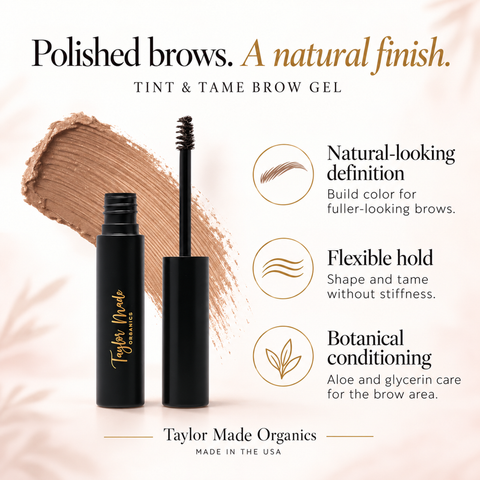 Tinted Brow Defining Gel 0.15oz – Lightweight Conditioning Eyebrow Enhancer | Made in USA Taylor Made Organics  brow gel