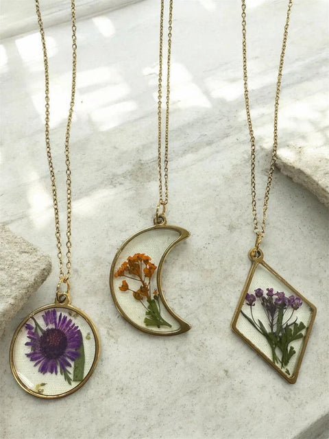 Handcrafted Real Flower Resin Necklace – 18 Inch Gold Plated Chain – Botanical Jewelry | Made in USA Michelle Marie Boutique  Pendant Necklace