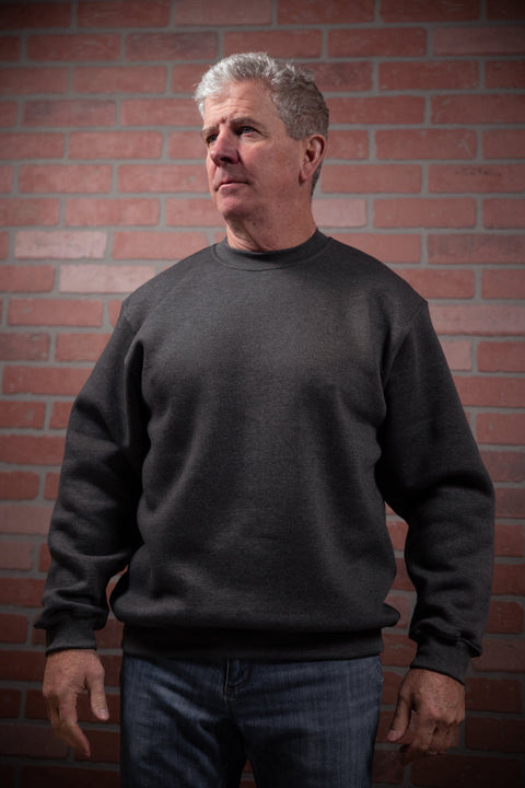 Heavyweight Heather Charcoal Crewneck Sweatshirt – 9.5 oz Fleece Lined | Made in USA Proudly USA  Fleece