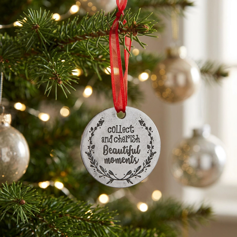Handcrafted Pewter Holiday Ornament – Collect and Cherish Beautiful Moments with Red Ribbon | Made in USA Whitney Howard Designs  Ornaments