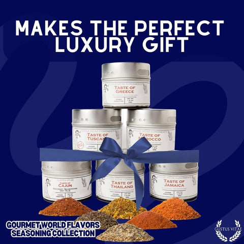 Gustus Vitae Global Gourmet Seasoning Set – 6 Artisan Spice Tins | Made in USA Gustus Vitae  Collections & Gift Sets