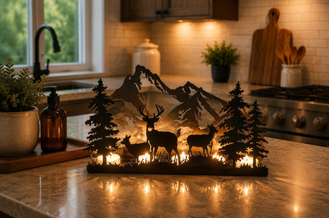 White Tail Deer Family Candle Holder – Rustic T Light Decor for Cabin or Home | Handcrafted Made in USA Knights Home Decor  item
