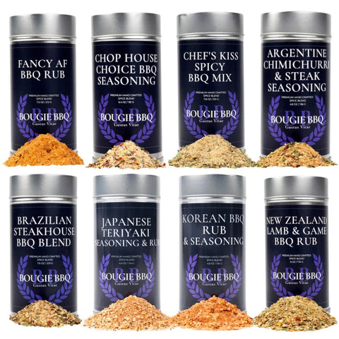 Premium Bougie BBQ Seasoning Set – 8 Artisanal XL Tins with Global Flavors | Made in USA Handcrafted Spice Collection