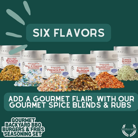 Gourmet Backyard Burger & Fries Seasoning Collection – Six-Pack Spice Set | Made in USA Gustus Vitae  Collections & Gift Sets