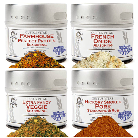 Gustus Vitae Gourmet Seasoning Gift Set – 4 Tin Collection | Made in USA Gustus Vitae  Collections & Gift Sets