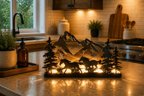 Rustic Western Running Horses T-Light Candle Holder – Handcrafted Metal Art Decor | Made in USA Knights Home Decor  item