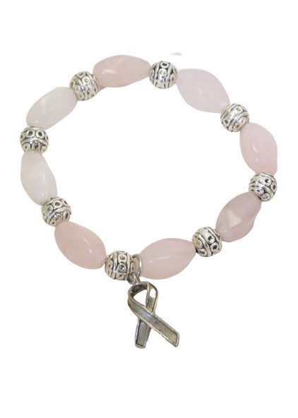 Breast Cancer Awareness Rose Quartz Gemstone Stretch Bracelet 7 Inch – Custom Healing Jewelry | Made in USA Michelle Marie Boutique  Bracelet
