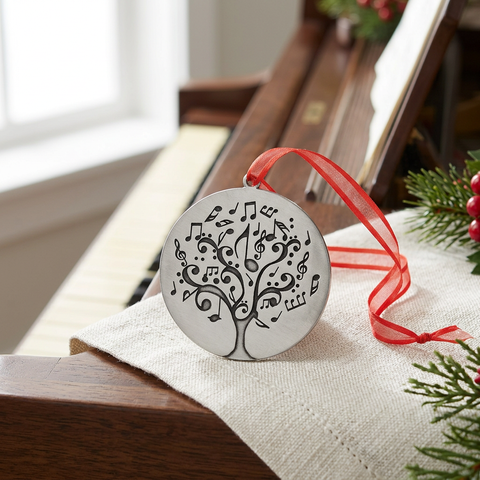 Music Tree of Life Holiday Ornament – Handcrafted Lead-Free Pewter | Made in USA with Red Ribbon Accent Whitney Howard Designs  Ornaments