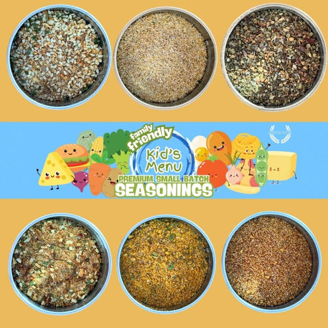 Kid’s Menu Seasoning Gift Set – 6-Pack XL Tins Family-Friendly Blends | Handcrafted in USA with Non-GMO Ingredients