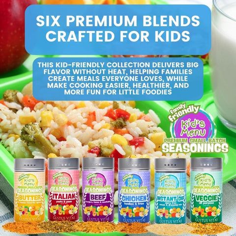 Kid’s Menu Seasoning Gift Set – 6-Pack XL Tins Family-Friendly Blends | Handcrafted in USA with Non-GMO Ingredients