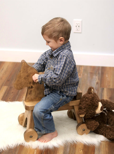 Handcrafted Amish Wooden Toddler Ride-On Horse Toy 18 Inch – Non-Toxic Finish | Made in USA Amish Toy Box  Toy