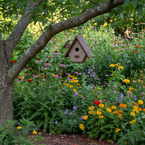 Amish Handmade Eco-Friendly Hanging Wren House 7.5x8x9 Inch – Durable Poly Lumber Birdhouse | Made in USA Amish Toy Box  Bird House