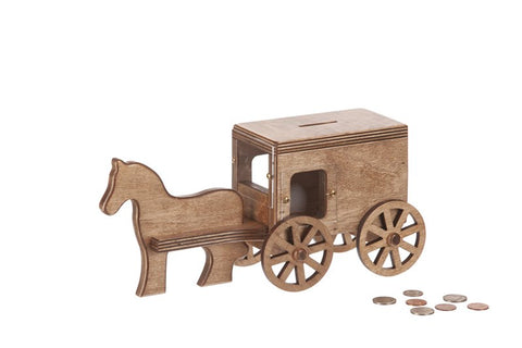 Handcrafted Amish Wooden Horse and Buggy Penny Bank – 13 Inch Toy with Rolling Wheels | Made in USA Amish Toy Box  Wooden Toys